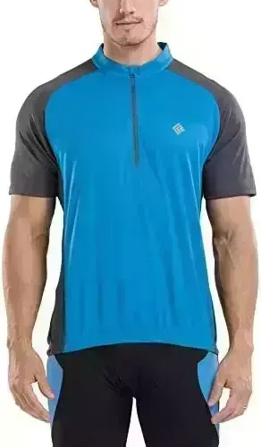 KORAMAN Men's Reflective Short Sleeve Cycling Jersey with Zipper Pocket Quick-Dry Breathable Biking Shirt