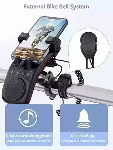 Weduda Bike Telephone Holder, Transportable Bluetooth Speaker with Microphone, LED Gentle and External Bicycle Bell, 5000mAh Electric power Bank, Multifunctional Bicycle Equipment for Grownup Street & Mountain Cycling