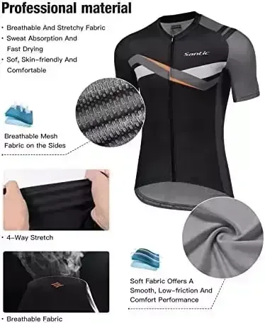 Santic Men’s Biking Jersey Shorts Sleeve Professional Road Bike Bicycle Shirt Comprehensive Zip MTB Garments Trek Tops
