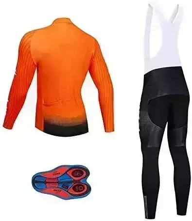Guys Cycling Jersey Set Lengthy Sleeve Pro Biking Clothing Riding Speedy Dry Jacket + Cycling Bib with 9D Pad – Bicycle Clothing Kit