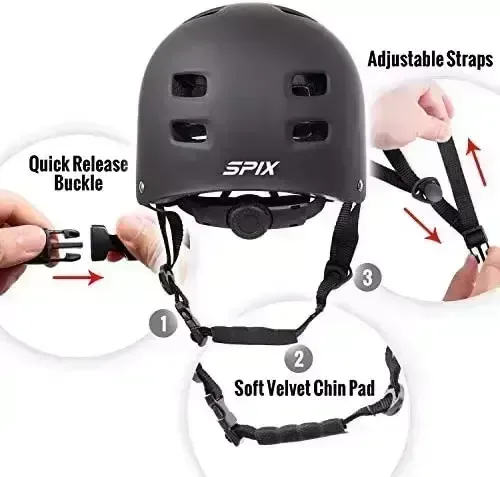 SPIX Skateboard Helmet, Multi-Activity Biking Skate BMX Bicycle Helmet for Young children Youth and Grownups