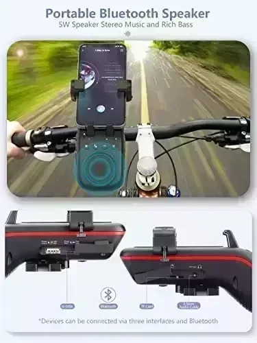 Weduda Bike Telephone Holder, Transportable Bluetooth Speaker with Microphone, LED Gentle and External Bicycle Bell, 5000mAh Electric power Bank, Multifunctional Bicycle Equipment for Grownup Street & Mountain Cycling