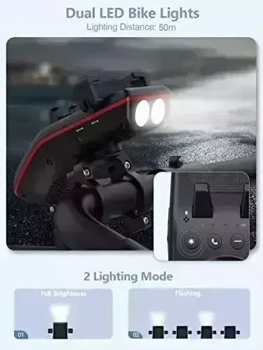 Weduda Bike Telephone Holder, Transportable Bluetooth Speaker with Microphone, LED Gentle and External Bicycle Bell, 5000mAh Electric power Bank, Multifunctional Bicycle Equipment for Grownup Street & Mountain Cycling