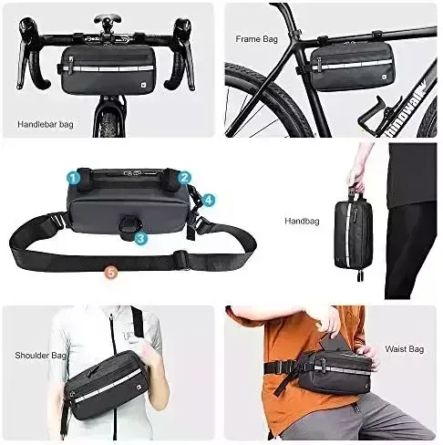 Rhinowalk Bike Bag Water resistant Bicycle Handlebar Bag,Bike Basket Bicycle Front Bag Shoulder Bag Waist Bag for Activity Bicycle Skilled Cycling Extras