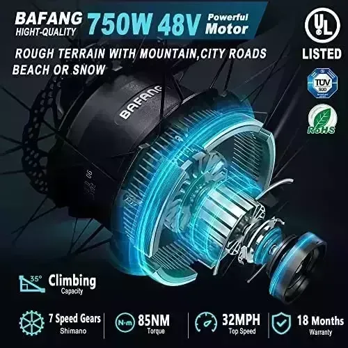 Electric Bicycle, FREESKY 750W Electrical Bicycle for Grown ups BAFANG Motor 48V 15Ah Samsung Mobile Battery Ebike, Excess fat Tire Electric powered Bicycles, 32MPH 30-80Miles Electric Mountain Bicycle, Shimano 7-Pace UL Qualified