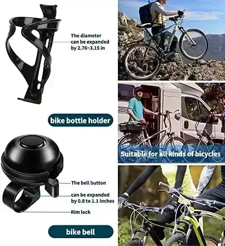 9 Pack Bike Add-ons, Bicycle Lights Front and Back,Bike Cup Holder,Bicycle Bag Watertight,Bike Mixture Lock,Sweet Duck Handlebar,Bike Bell,Bike Mirror