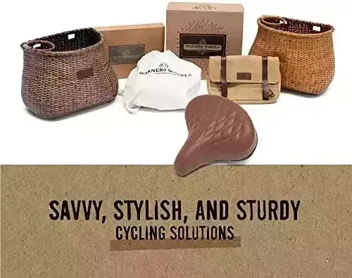 WARNERS WHEELS Bike Basket for Women’s Cruiser with Coffee Cup Holder, Handmade Woven Bicycle Baskets mounts to Entrance Handlebars of Beach Cruisers or Scooters with Vegan Leather-based Straps