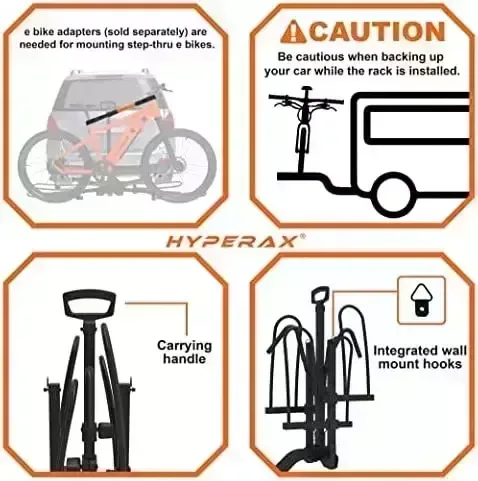 Hyperax Volt eco – 2 E Bike Mounted Bicycle Rack Provider – for 2-inch Hitch – Up to 2 X 60 lbs MTBs, EBikes, Road Bikes with up to 5-inch Fat Tires – Ideal for SUV, Vehicles, Sedan, NO RV USE!