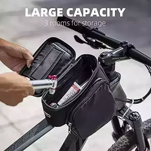 ROCKBROS Bike Frame Bag Bicycle Phone Mount Bag Bicycle Phone Holder with Aspect Baggage Bike Top Tube Bag for Biking Mountain Highway Bicycle Pouch Equipment Storage Bag