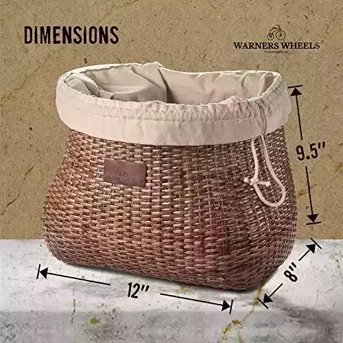 WARNERS WHEELS Bike Basket for Women’s Cruiser with Coffee Cup Holder, Handmade Woven Bicycle Baskets mounts to Entrance Handlebars of Beach Cruisers or Scooters with Vegan Leather-based Straps