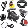 9 Pack Bike Add-ons, Bicycle Lights Front and Back,Bike Cup 9 Pack Bike Accessories, Bike Lights Front and Back,Bike Cup Holder,Bicycle Bag Waterproof,Bike Combination Lock,Cute Duck Handlebar,Bike Bell,Bike Mirror