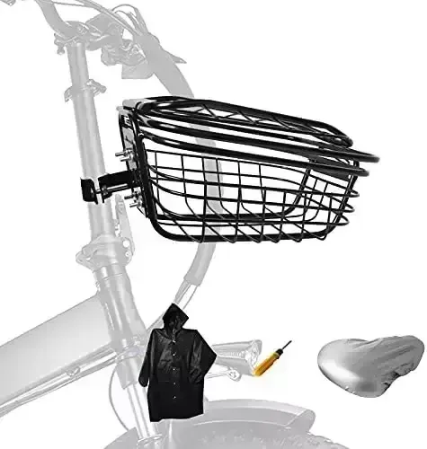 Bike Basket with a Fixed Holder,Kids Small Scooter Tricycle Accessories Kit with Bells Tools,Rust-Resistant Electric Bicycle Front Baskets Accessories for Women and Men