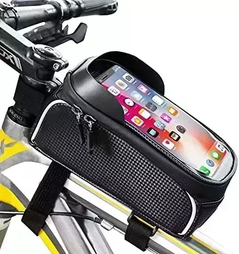 Bike Phone Front Frame Bag, Waterproof Bike Phone Mount Bag, Bicycle Bag Bike Accessories for Adult Bikes, Cycling Pouch Compatible with iPhone 11 XS Max XR Fit 6.5”