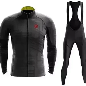 GCRFL Winter Cycling Jersey Sets Thermal Fleece Bike Jersey + Bib Pants, Long Sleeve Cycling Clothing Sets for Man
