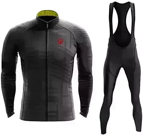 GCRFL Winter Cycling Jersey Sets Thermal Fleece Bike Jersey + Bib Pants, Long Sleeve Cycling Clothing Sets for Man