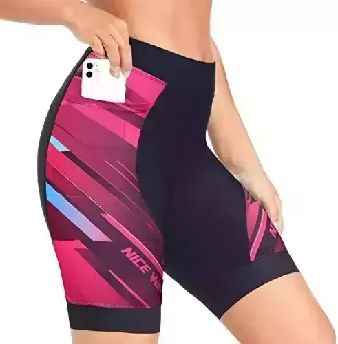 Women Padded Bike Cycling Shorts with Pockets Breathable Anti-Slip Leg Biking Spin Half-Pants High-Waist Bicycle Clothes