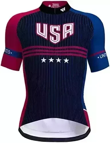 Logas Men's USA Cycling Jersey Short Sleeve Bike Biking Shirts, Breathable Quick Dry American Flag Road Bicycle Clothing