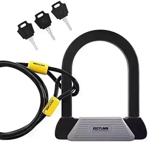SIGTUNA Bike Locks - 16mm Heavy Duty U Lock with U-Lock Shackle and Bicycle Lock Mount Holder + 1200mm Steel Chain Cable Bike Lock