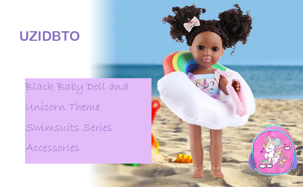 Black baby doll and unicorn theme swimsuits series accessories