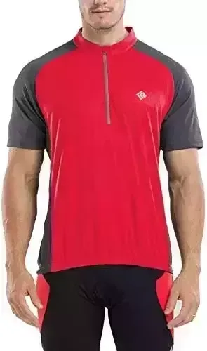 KORAMAN Men's Reflective Short Sleeve Cycling Jersey with Zipper Pocket Quick-Dry Breathable Biking Shirt
