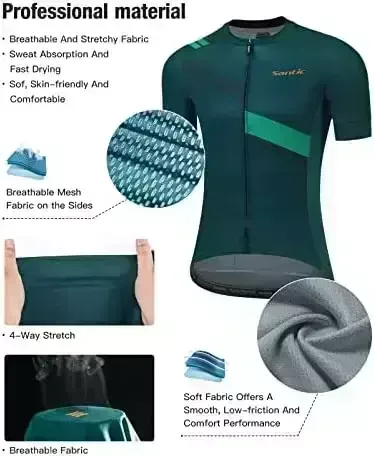Santic Men’s Biking Jersey Shorts Sleeve Professional Highway Bike Bicycle Shirt Complete Zip MTB Outfits Trek Tops