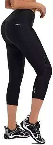 BALEAF Women's Bike Pants High Waist 4D Padded Cycling Capris Shorts 3/4 Biking Tights Pockets UPF50+