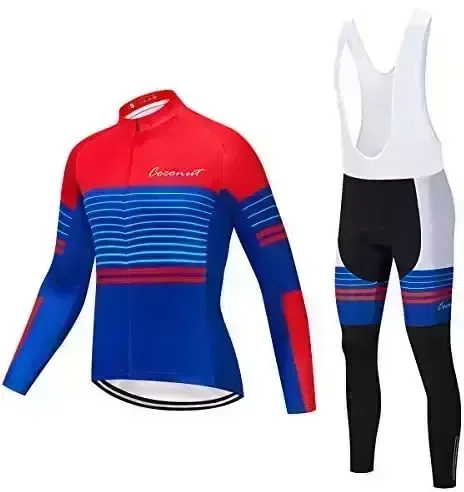 Coconut Ropamo Men's Cycling Clothing Sets Long Sleeve Cycling Jersey Sets Road Bike Clothing 4D Padded Cycling Bib Pants