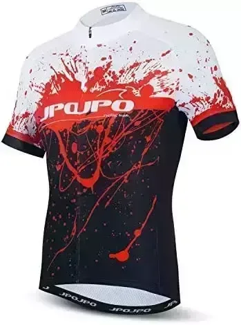 JPOJPO Men's Cycling Jerseys Tops Biking Shirts Short Sleeve Bike Clothing Full Zipper Bicycle Jacket with Pockets