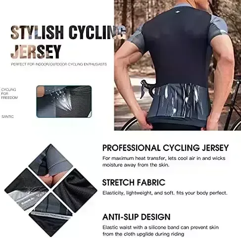 Santic Men’s Biking Jersey Established Bib Shorts 4D Padded Small Sleeve Outfits Set Rapid-Dry
