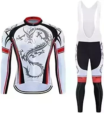 Men Cycling Jersey Set Long Sleeve Pro Cycling Clothes Riding Quick Dry Jacket + Cycling Bib with 9D Pad - Bike Clothing Kit