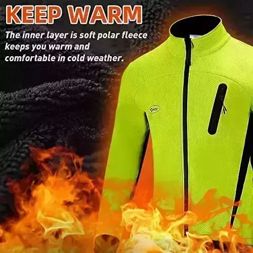 Dooy Winter Biking Bicycle Jacket for Guys, Fleece Thermal Managing Coat Windproof Breathable Mountain Biking Softshell Jacket