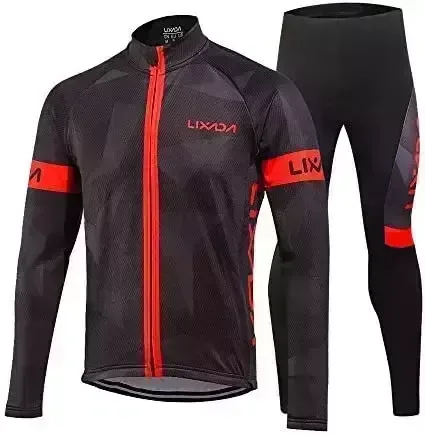 Lixada Men's Cycling Jersey Suit Winter Thermal Fleece Long Sleeve Mountain Bike Road Bicycle Shirt Padded Pants