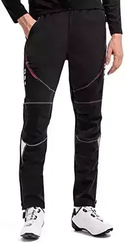 Santic Men's Winter Cycling Pants Long Fleece Thermal Windproof Outdoor Bike Pants Winter Cold Weather Running Pants