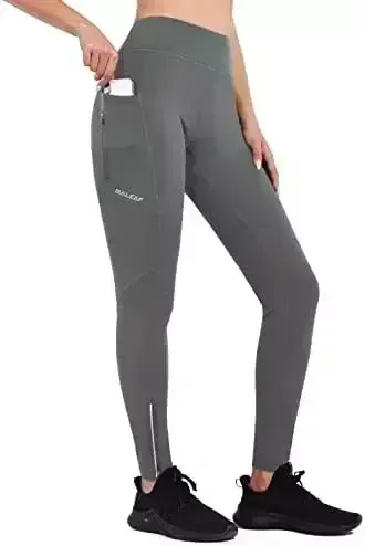 BALEAF Women's Fleece Lined Leggings Water Resistant Cold Weather Running Gear Winter Hiking Pants Warm Tights Zip Pockets