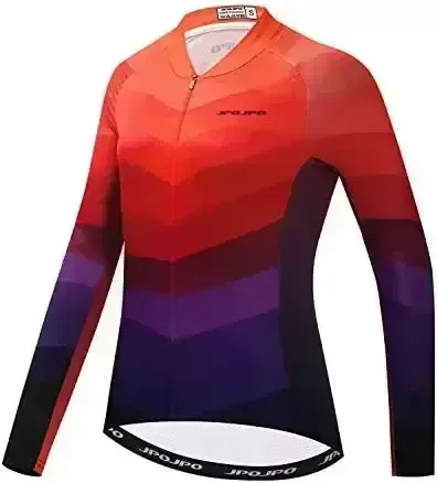 JPOJPO Women's Cycling Jersey Long Sleeve Mountain Road Bike Shirt Bicycle Clothing Warm S-2XL