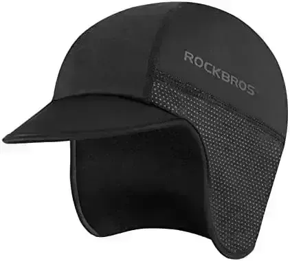 ROCKBROS Winter Cycling Caps for Men Women Windproof Cycling Hat with Sun Visor Under Helmet Liner Black