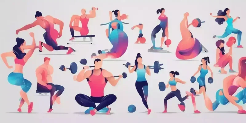 fitness in illustration style with gradients and white background