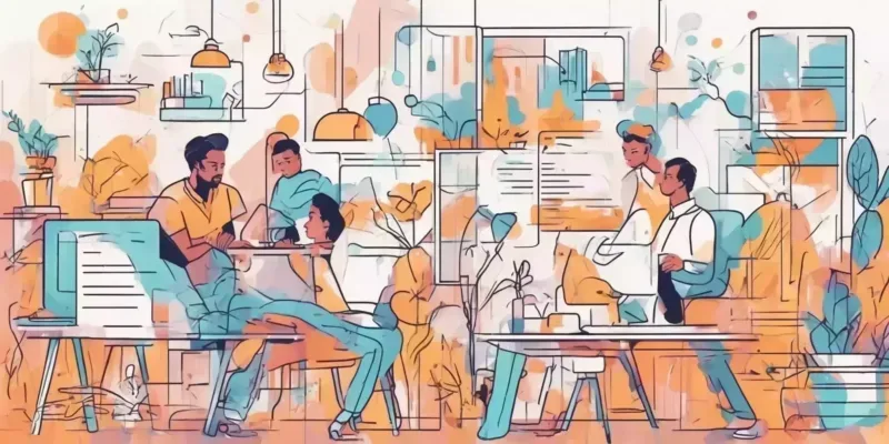 review in illustration style with gradients and white background